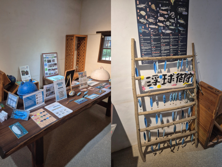 海線一家親環保協會園區內，展示將回收物轉化為藝術作品的海廢創作。攝影：陳亦柔