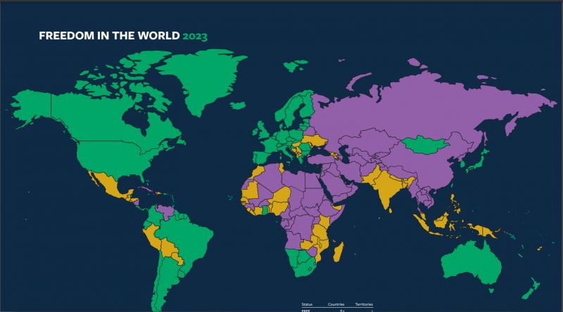 Taiwan is rated “free” for the 25th year in succession in the 2023 Freedom in the World Index. (Courtesy of Freedom House)