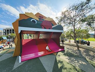 Slides at the Hakka Lion Playground in the northern county of Hsinchu incorporate cultural elements significant to the surrounding community. (Courtesy Of PPFCC)