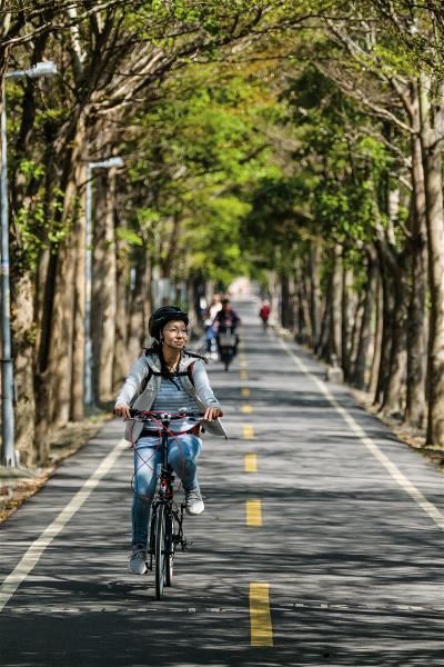 綠意濃濃的潭雅神自行車道中,迎面而來的風裡,充滿著樹香和花香。
