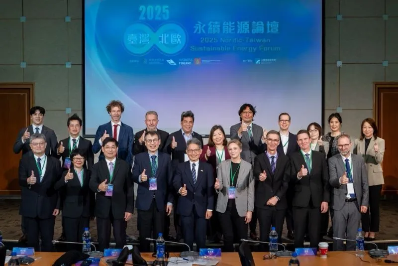Vice Economic Minister Lai Chien-hsin (front center) attends the 2025 Nordic-Taiwan Sustainable Energy Forum Dec. 3 in Taipei City. (Courtesy of Ministry of Economic Affairs)