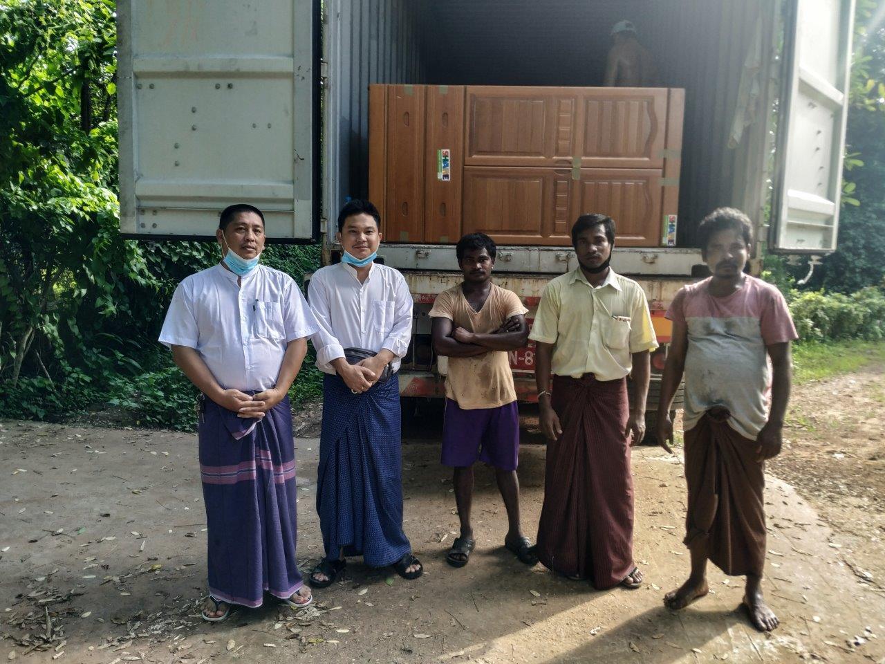 Medical supplies arrived at Mawlamyine Christian Leprosy Hospital and had a picture before unloaded the container